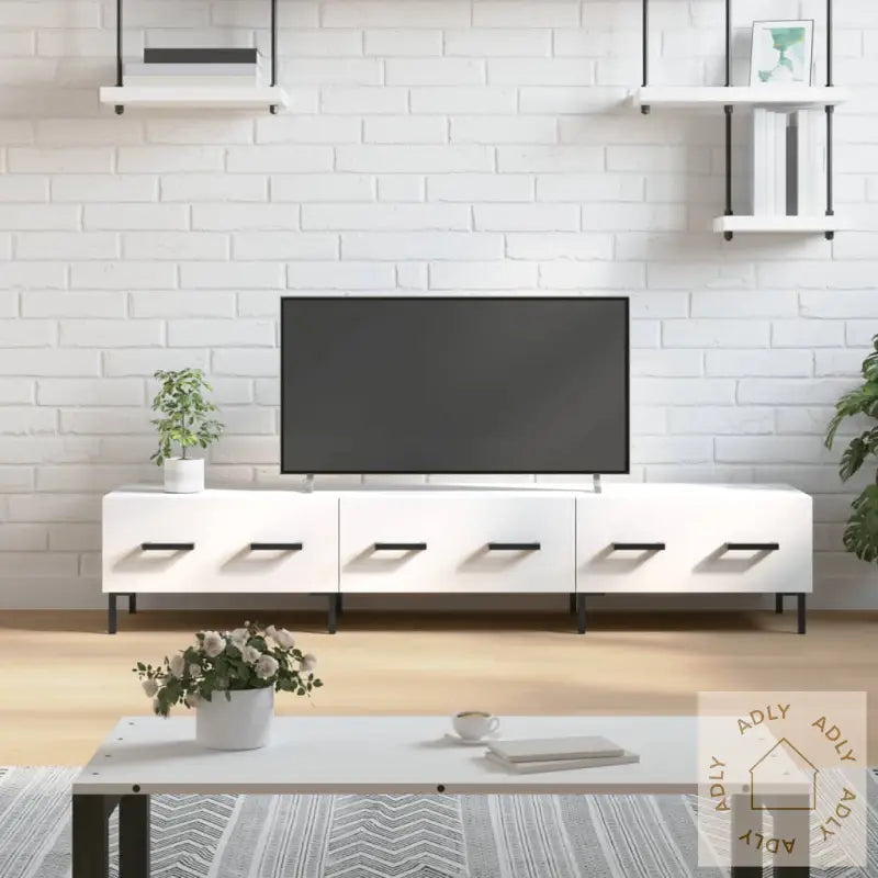 Tv-Benk Hvit 150X36X30 Cm Konstruert Tre