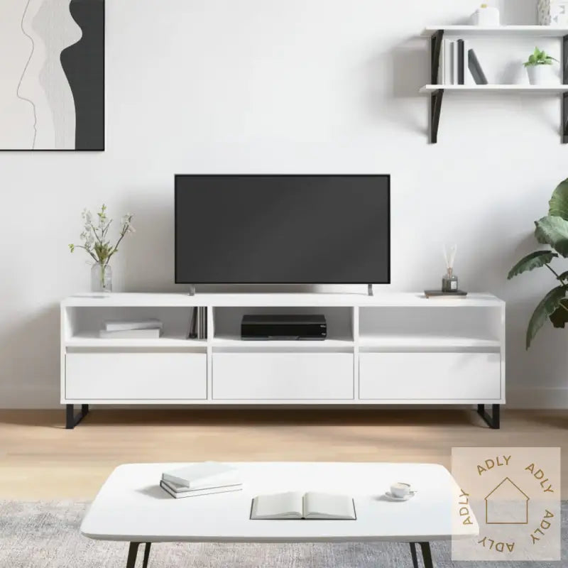 Tv-Benk Hvit 150X30X44,5 Cm Konstruert Tre