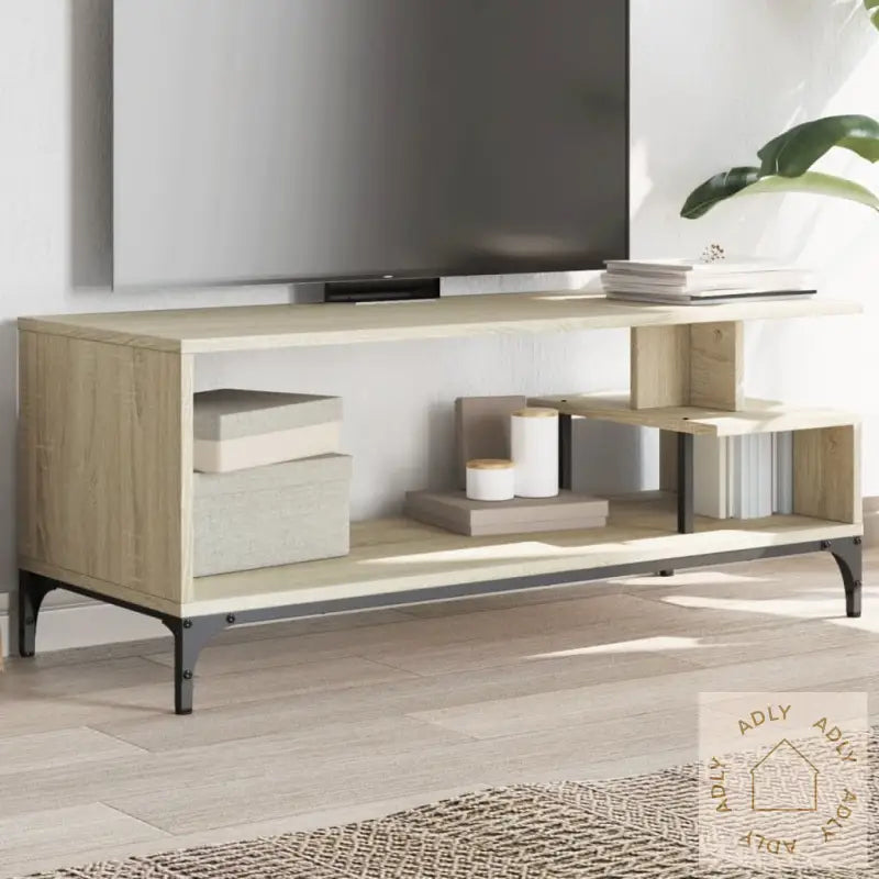 Tv-Benk Sonoma Eik 102X40X41 Konstruert Tre Pulverlakkert Stål