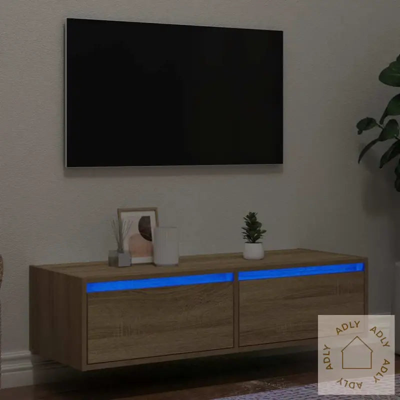 Tv-Benk Med Led-Lys Sonoma Eik 100X35,5X25 Cm