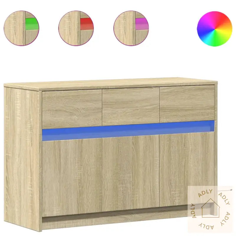 Tv-Benk Med Led Sonoma Eik 91X34X61 Cm Konstruert Tre