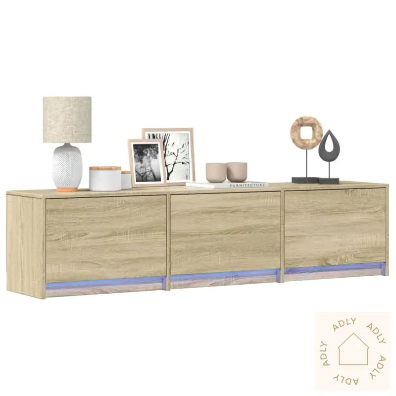 Tv-Benk Med Led Sonoma Eik 165X34X40 Cm Konstruert Tre