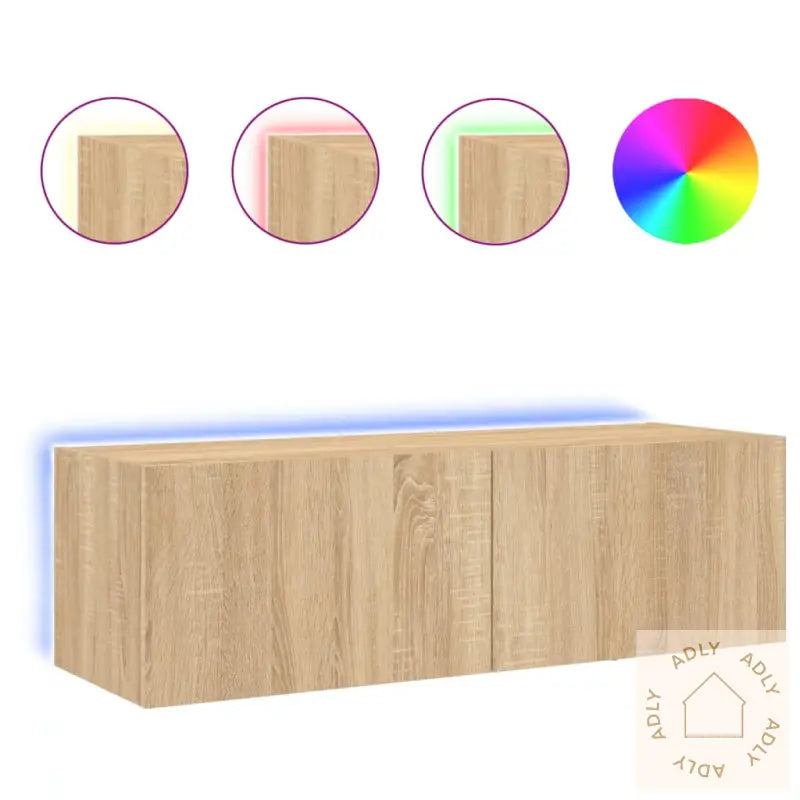 Vegghengt Tv-Benk Med Led Sonoma Eik 100X35X31 Cm
