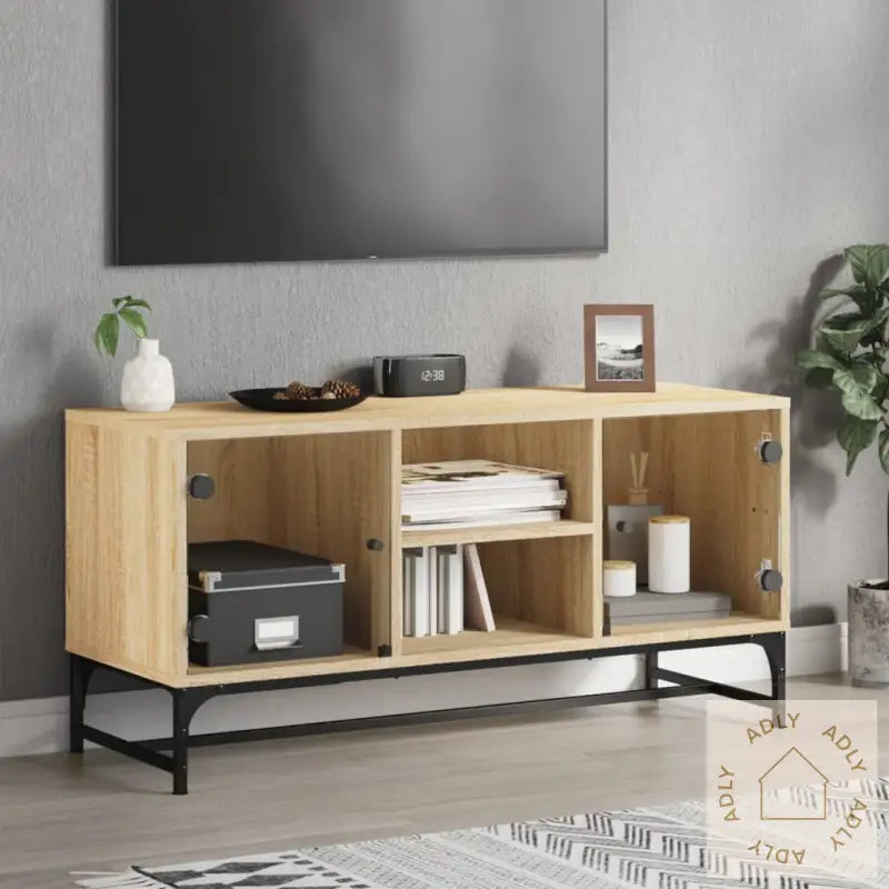 Tv-Benk Med Dør Sonoma Eik 102X37X50 Cm