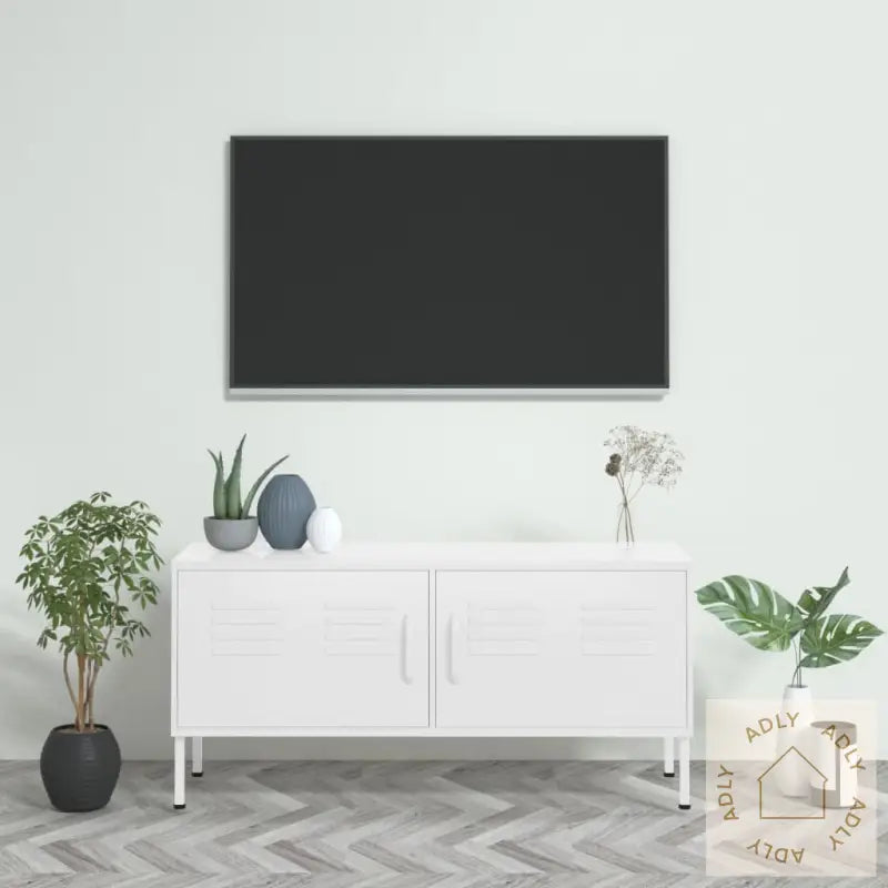 Tv-Benk Hvit 105X35X50 Cm Stål
