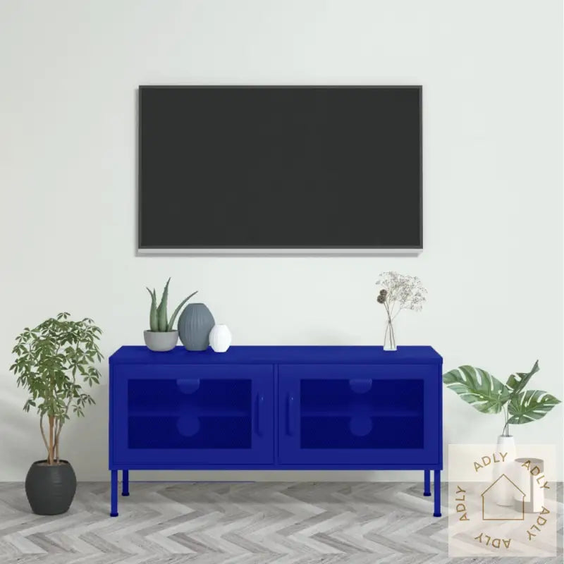 Tv-Benk Marineblå 105X35X50 Cm Stål