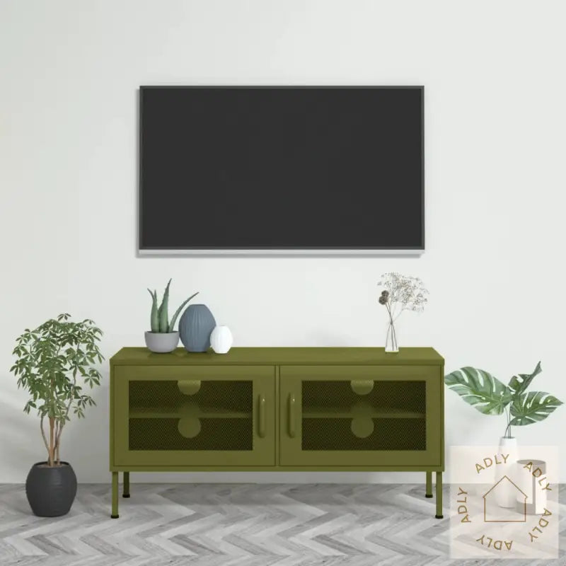 Tv-Benk Olivengrønn 105X35X50 Cm Stål