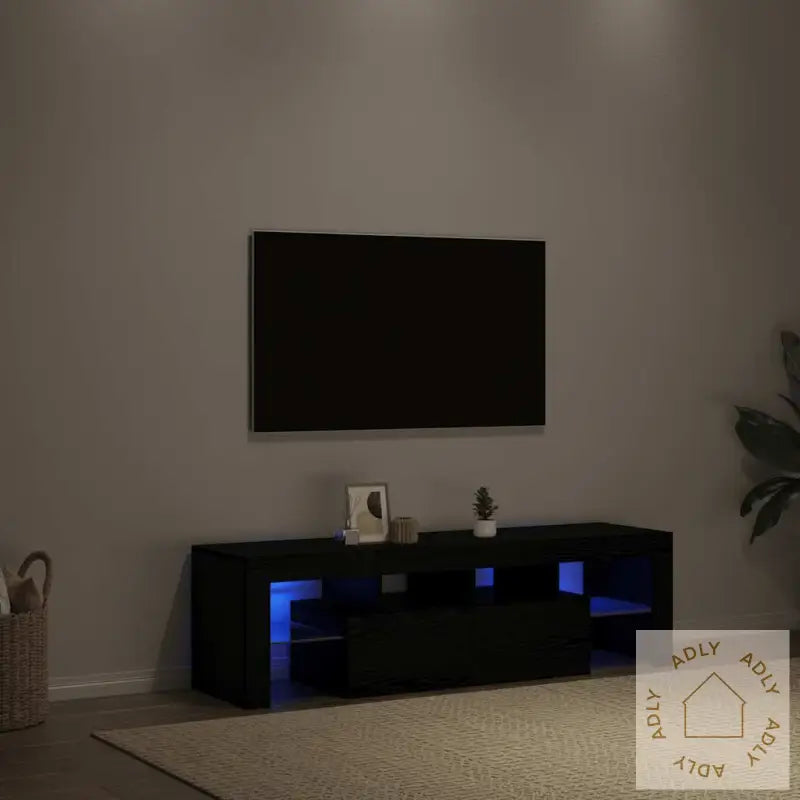 Tv-Benk Med Led-Lys Svart Eik 140X36,5X40 Cm Konstruert Tre
