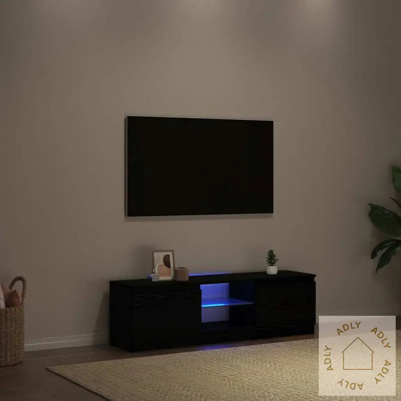 Tv-Benk Med Led-Lys Svart Eik 120X30X36 Cm Konstruert Tre