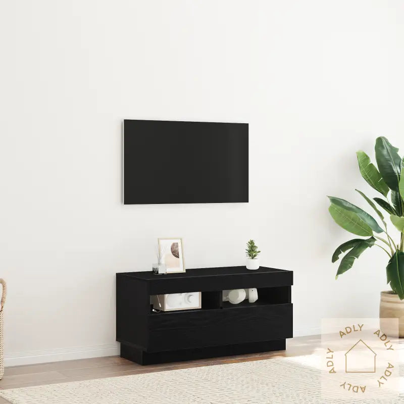 Tv-Benk Med Led-Lamper, Svart Eik, 80X35X40 Cm, Laget Av Tre