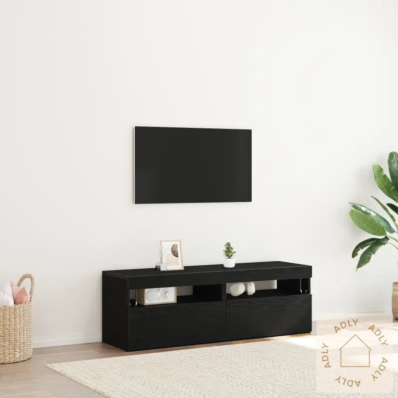 Tv Kabinetter Med Led Lys 2 Stk Svart Eik 60X35X40 Cm Konstruert Tre