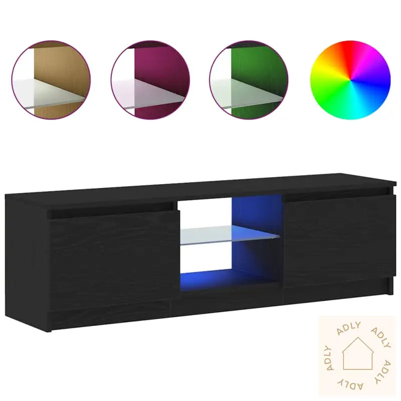 Tv-Benk Med Led-Lys Svart Eik 120X30X36 Cm Konstruert Tre