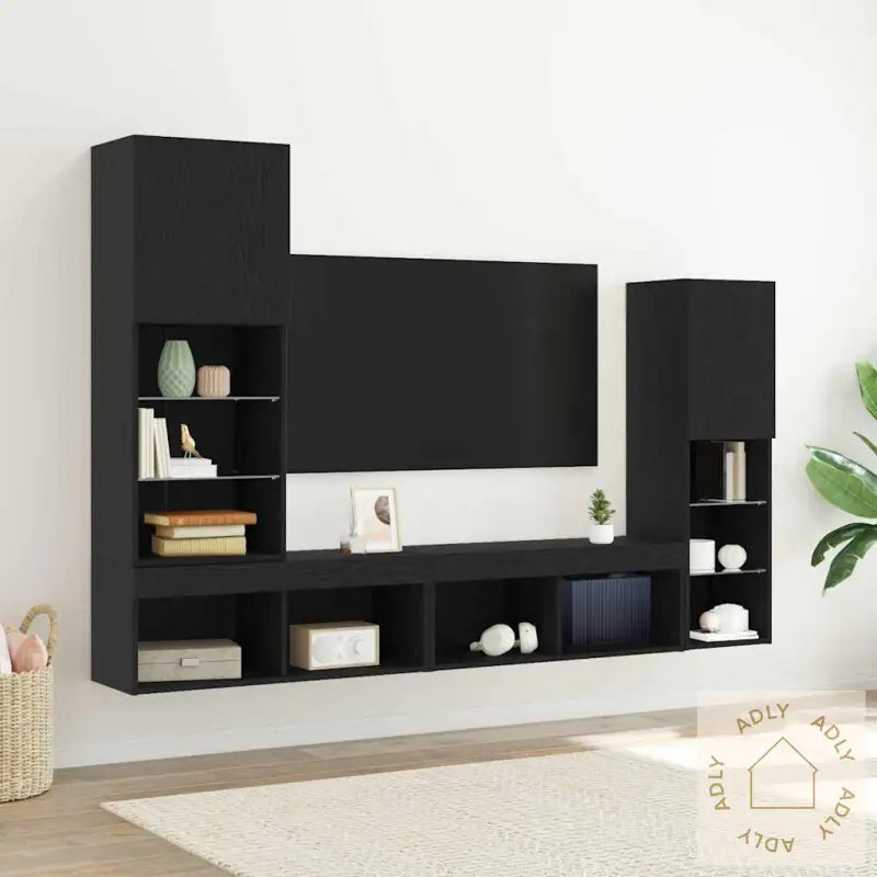 Led Tv-Skap Svart Eik 30.5X30X102 Cm Laget Av Tre