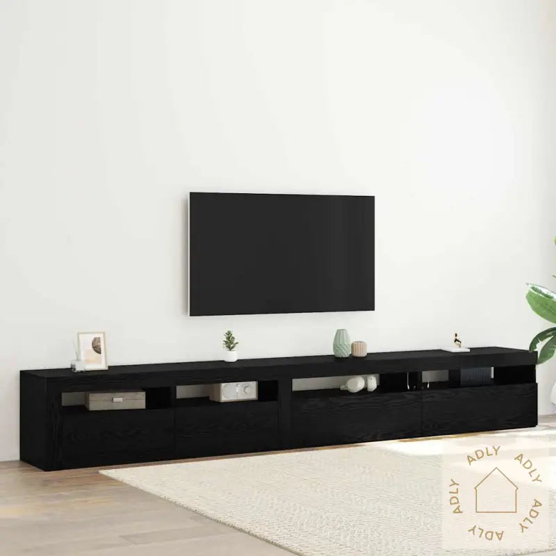 3-Delt Tv-Skapsett Med Led-Lamper Svart Eik Konstruert Tre