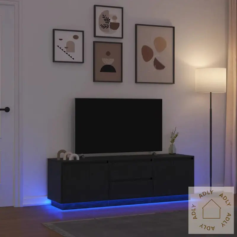 Tv-Benk Med Led-Lys Svart Eik 160,5X41X50 Cm