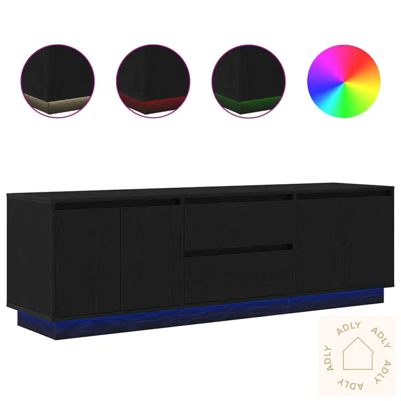 Tv-Benk Med Led-Lys Svart Eik 160,5X41X50 Cm