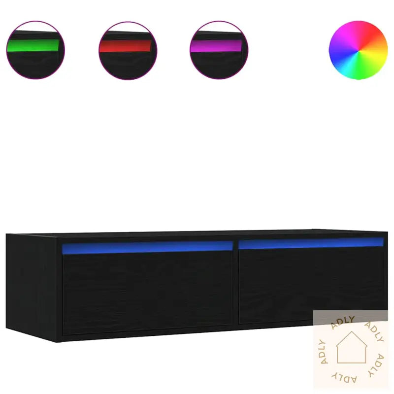 Tv-Benk Med Led-Lys Svart Eik 100X35,5X25 Cm