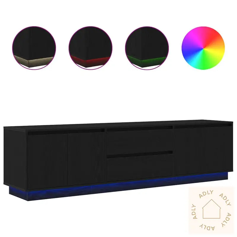 Tv-Benk Med Led-Lys Svart Eik 193,5X41X50 Cm