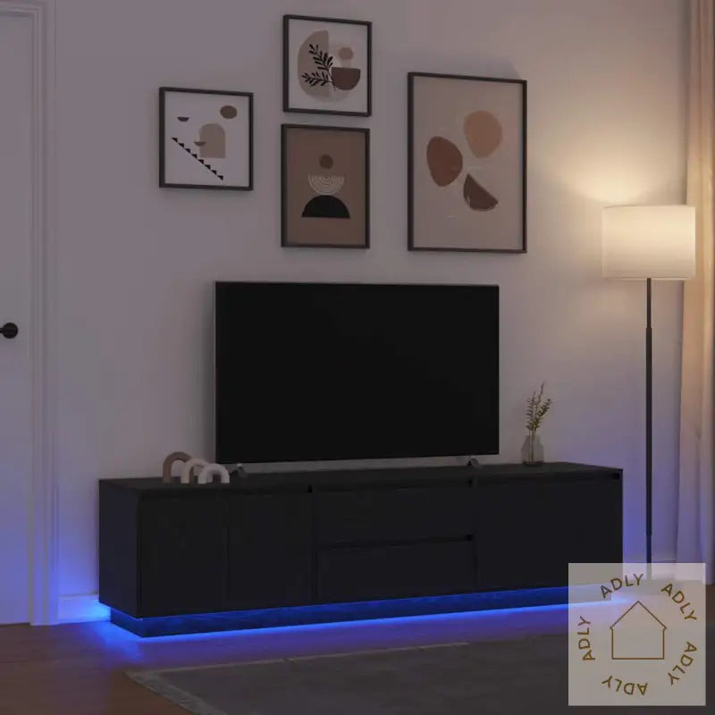 Tv-Benk Med Led-Lys Svart Eik 193,5X41X50 Cm