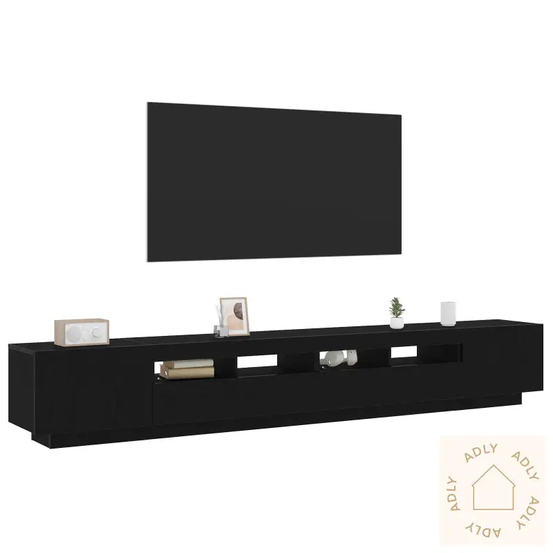 Tv-Skap Med Led-Lys I Svart Eik 260X35X40 Cm Av Konstruert Tre