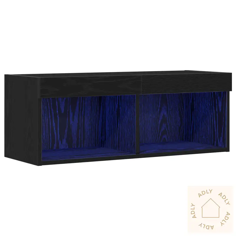 Tv Vegghyll Med Led-Lys Svart Eik 80X30X30 Cm