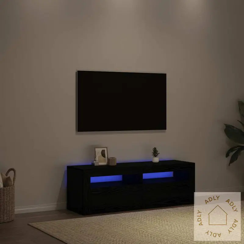 Tv-Benk Med Led-Lys Svart Eik 120X35X40 Cm Konstruert Tre
