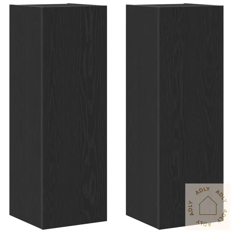 Veggmonterte Tv-Skap - 2-Pakning, Svart Eik, Mål: 30,5 X 30 X 90 Cm, Laget Av Konstruert Tre