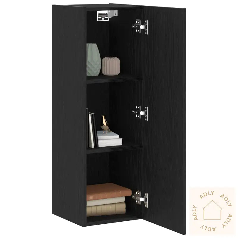 Veggmonterte Tv-Skap - 2-Pakning, Svart Eik, Mål: 30,5 X 30 X 90 Cm, Laget Av Konstruert Tre