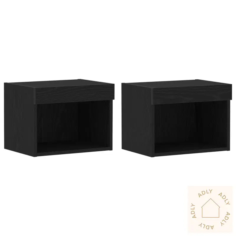 Veggskap Med Led-Lamper 2 Stk Svart Eik 40X30X30 Cm
