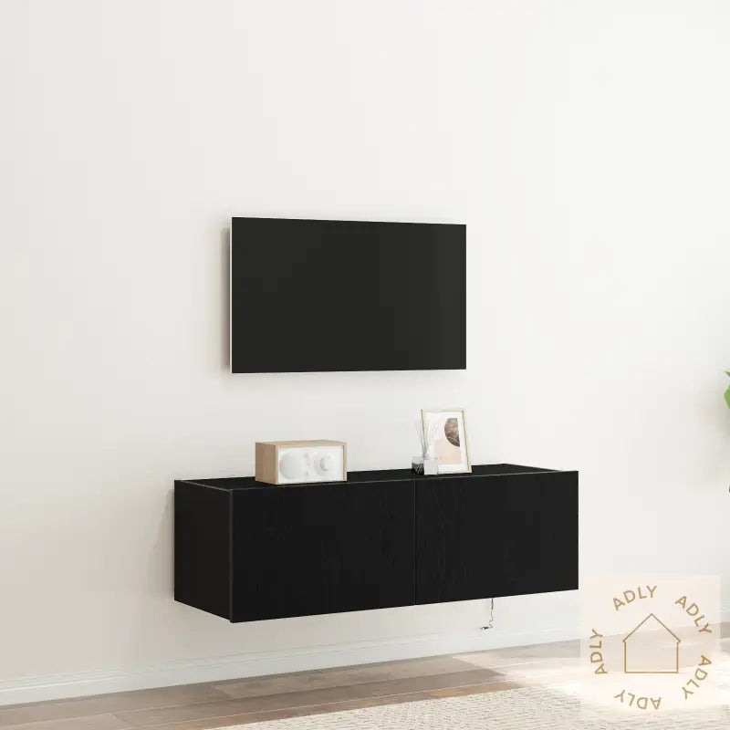 Tv Veggskap Med Led Lys Svart Eik 100X35X31 Cm
