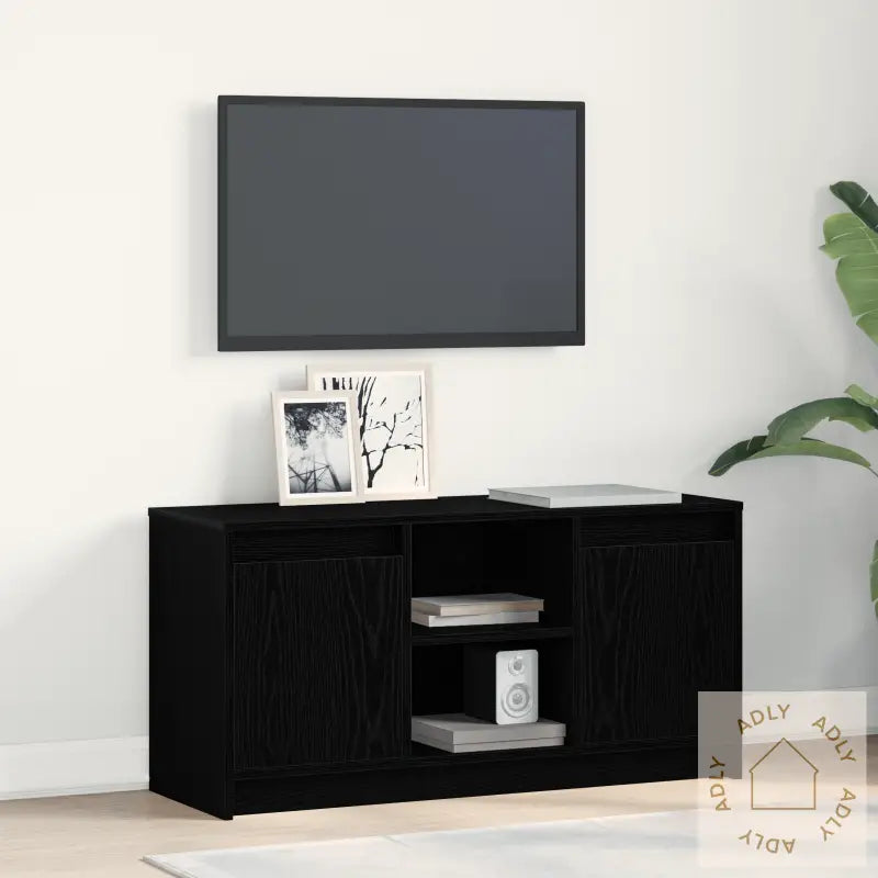 Tv-Skap Med Led-Belysning I Svart Eik, 100X34X50 Cm, Laget Av Konstruert Tre