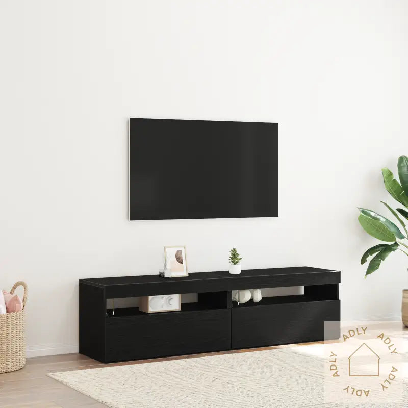 Tv-Skap Med Led-Lys 2 Stk Svart Eik 75X35X40 Cm Konstruert Tre