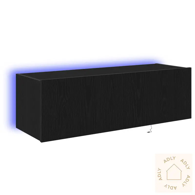 Tv Veggskap Med Led Lys Svart Eik 100X35X31 Cm