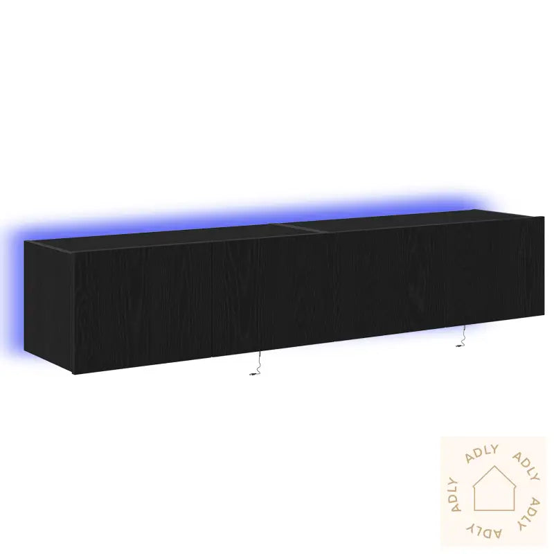 Tv Veggskap Med Led Lys 2 Stk Svart Eik 80X35X31 Cm