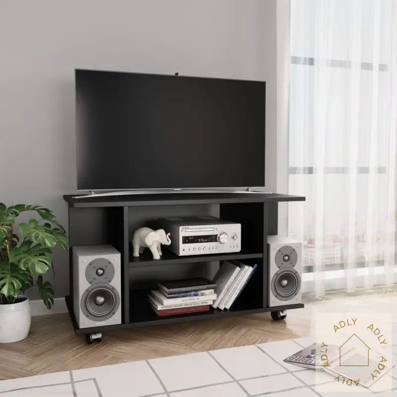 Tv-Benk Med Hjul Svart 80X40X45 Cm Konstruert Tre
