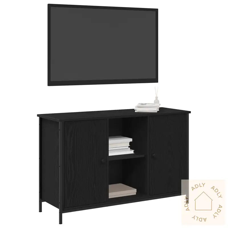 Tv-Skap Svart Eik 101X35X65 Cm Konstruert Tre Og Stål
