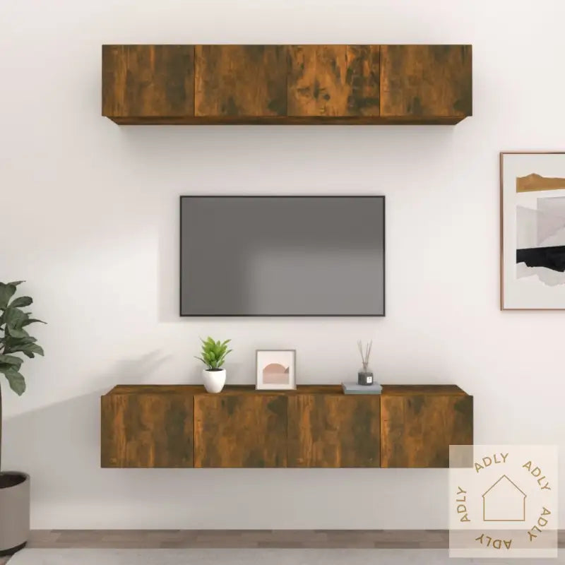 Tv-Benker 4 Stk Røkt Eik 80X30X30 Cm Konstruert Tre