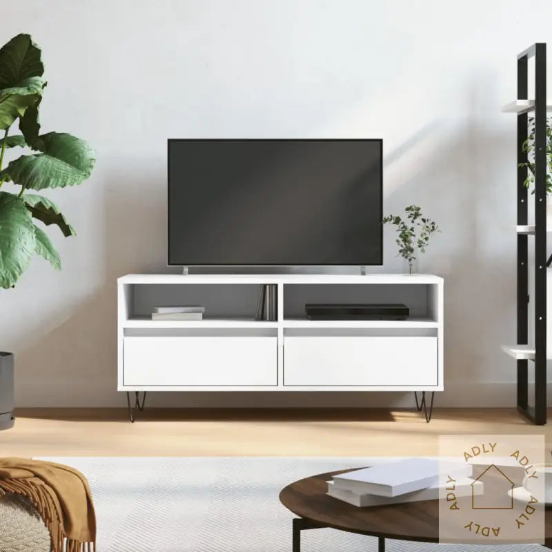 Tv-Benk Hvit 100X34,5X44,5 Cm Konstruert Tre