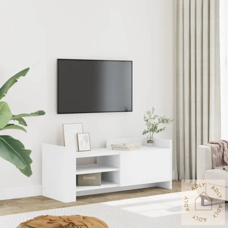 Tv-Benk Hvit 100X35X40 Cm Konstruert Tre