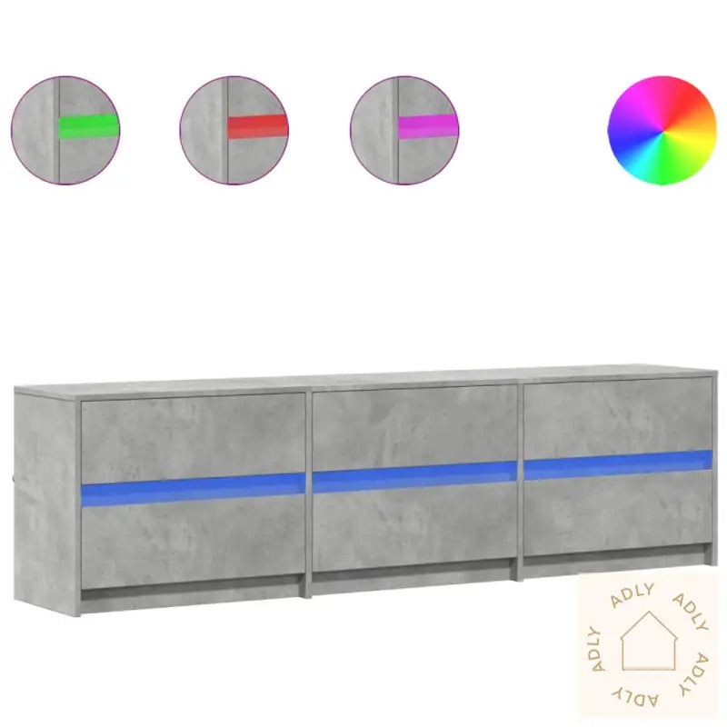 Tv-Benk Med Led Betonggrå 180X34X50 Cm Konstruert Tre