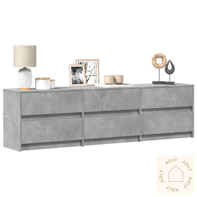 Tv-Benk Med Led Betonggrå 180X34X50 Cm Konstruert Tre