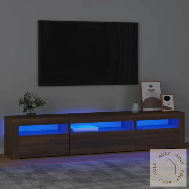 Tv-Benk Med Led-Lys Brun Eik 195 X 35 X 40 Cm
