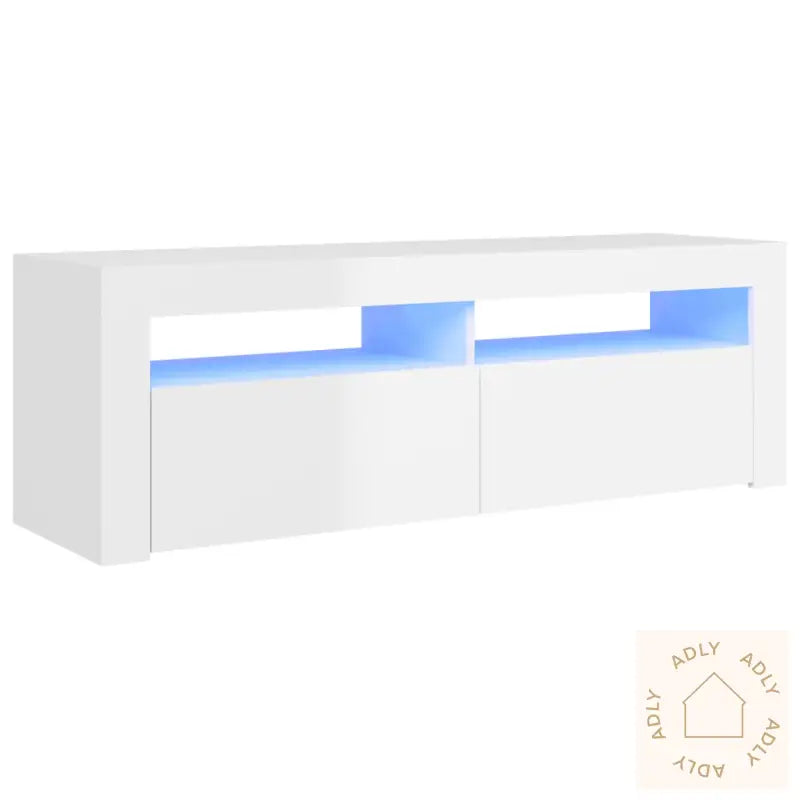 Tv-Benk Med Led-Lys Høyglans Hvit 120X35X40 Cm