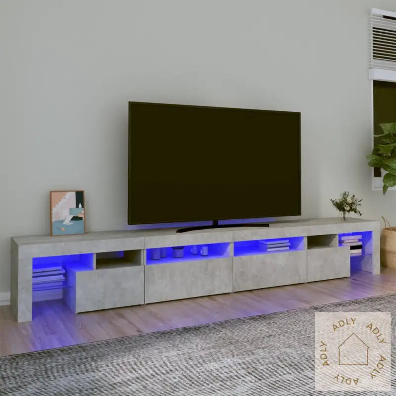 Tv-Benk Med Led-Lys Betonggrå 260X36,5X40 Cm