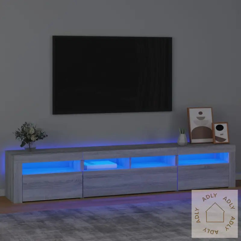 Tv-Benk Med Led-Lys Grå Sonoma 210X35X40 Cm