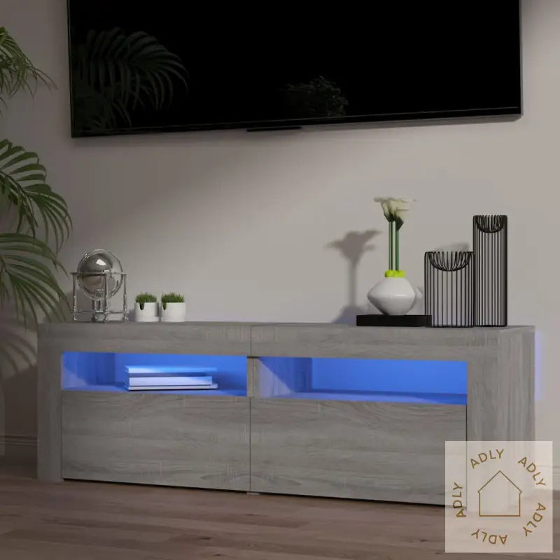 Tv-Benk Med Led-Lys Grå Sonoma 120X35X40 Cm