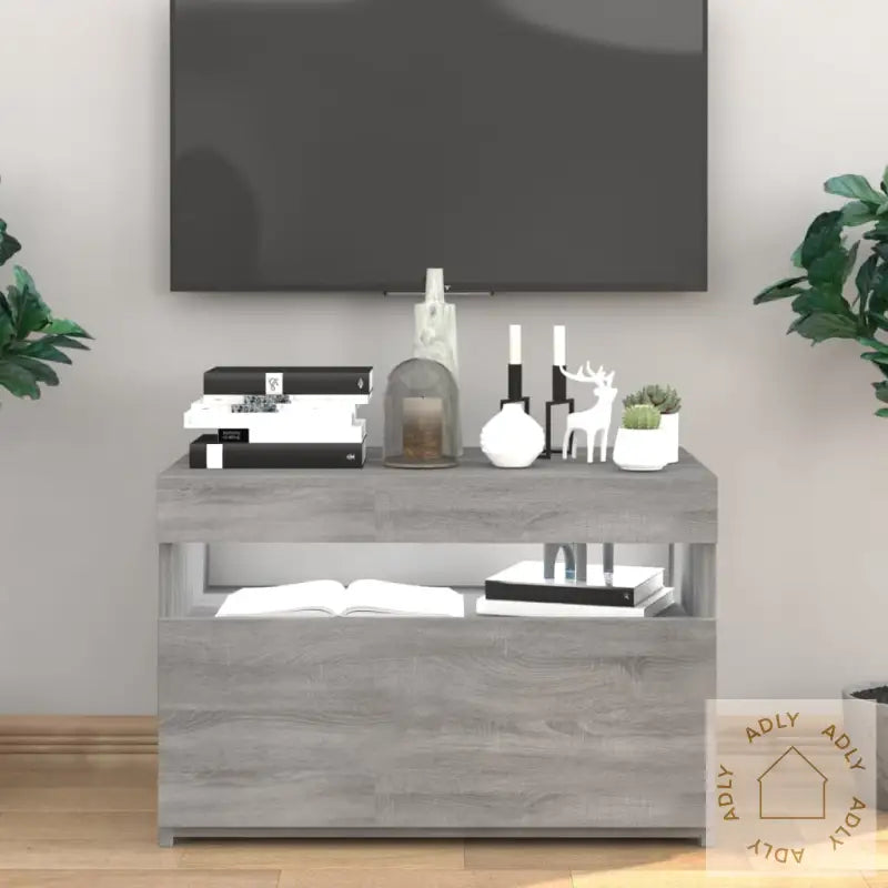 Tv-Benk Med Led-Lys Grå Sonoma 60X35X40 Cm