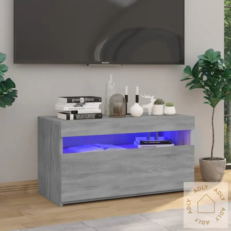 Tv-Benk Med Led-Lys Grå Sonoma 75X35X40 Cm