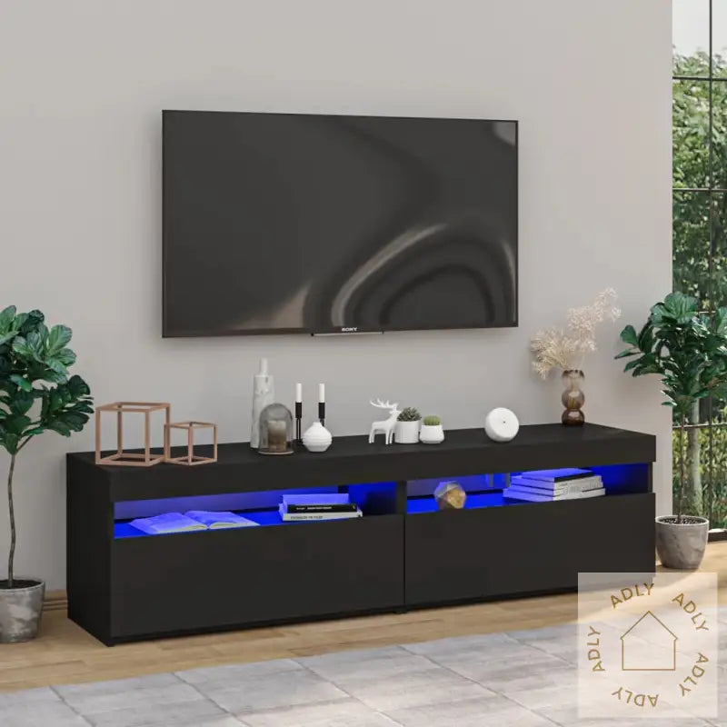 Tv-Benker 2 Stk Med Led-Lys Svart 75X35X40 Cm