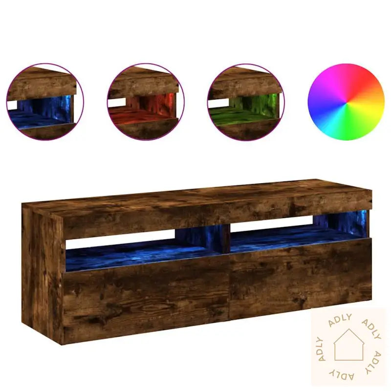 Tv-Benker 2 Stk Med Led-Lys Røkt Eik 60X35X40 Cm